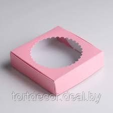 Коробка с окном розовоя 11,5 х 11,5 х 3 см - фото 1 - id-p177591131