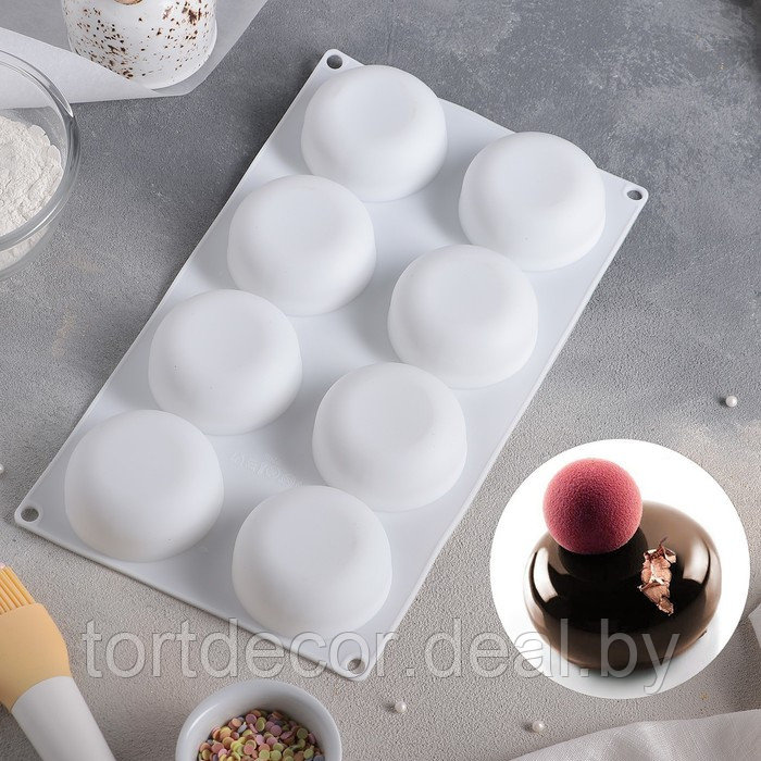 Форма для муссовых десертов и выпечки «Пуэнти», 30×18 см, 8 ячеек (6,6×6,6×3 см), цвет белый - фото 1 - id-p177591149