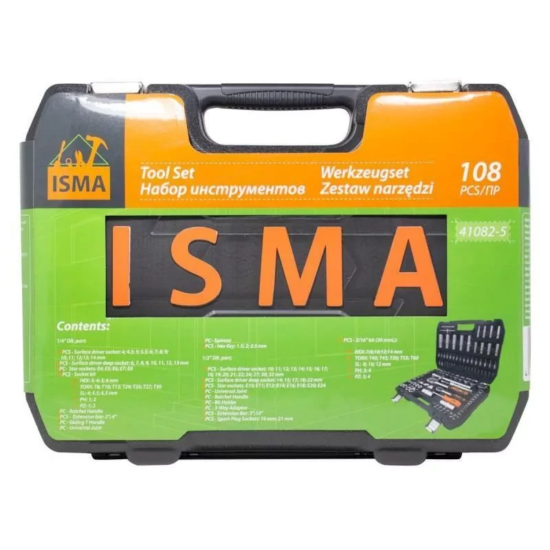 Набор инструмента ISMA -108 пр. 1/4'', 1/2'' (6гр.) в кейсе - фото 5 - id-p177595898