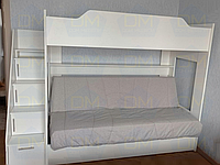 Двухъярусная кровать Белая с диваном (Боннель) и боковой лестницей-комодом| НОВИНКА!!!