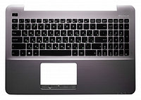 Клавиатура для ноутбука Asus X555, X555L, X555LD, X555LN черная, верхняя панель в сборе (серебряная)