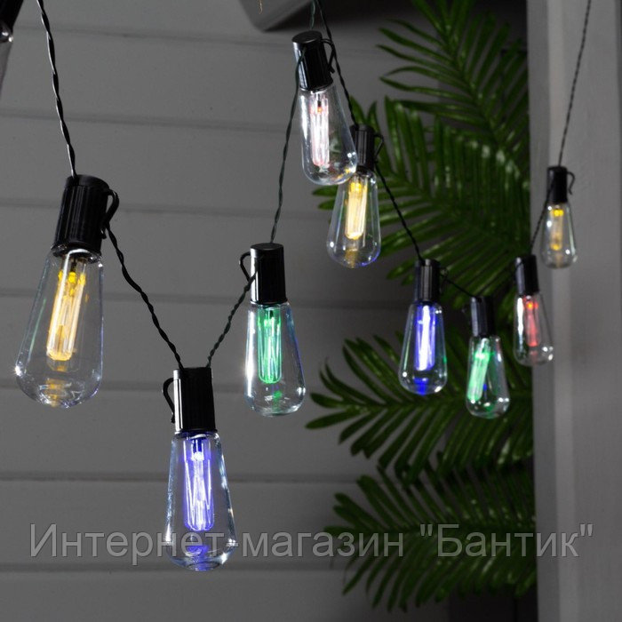 Гирлянда «ЭРА» «Нить» 3.8 м с насадками «Лампочки», IP44, тёмная нить, 10 LED, свечение мульти, 2 режима,