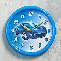 Часы настенные круглые детские "Спорткар", d=24.5 см, голубая рама, плавный ход, микс
