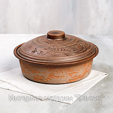 Сковорода с крышкой "Ангоб", красная глина, 26 см