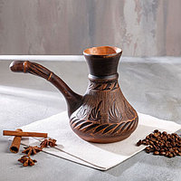 Турка для кофе "Узор", декор, красная глина, 0.65 л, ручная работа
