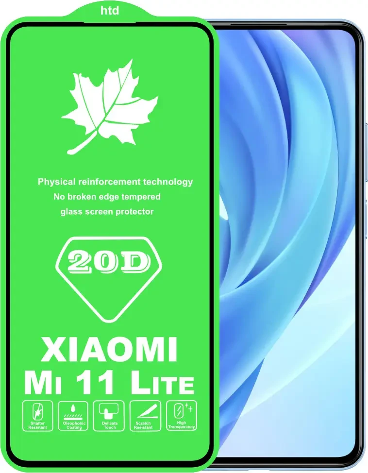 Защитное стекло Full-Screen для Xiaomi Mi 11 Lite ( 20D с полной проклейкой ) черный - фото 2 - id-p177733207