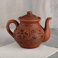 Чайник малый, с рисунком, декор, красная глина, 1 л