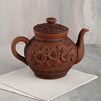 Чайник "Домашний", декор, лепка, красная глина, 1.7 л, микс