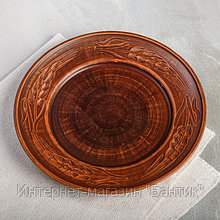 Тарелка "Колос", плоская, декор, красная глина, 21.5 см
