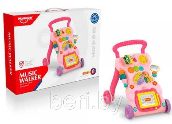 HE0823 Игровой развивающий центр, каталка-ходунки Music Walker, свет, звук, съемные игрушки, ходилка с ручкой - фото 1 - id-p177734162