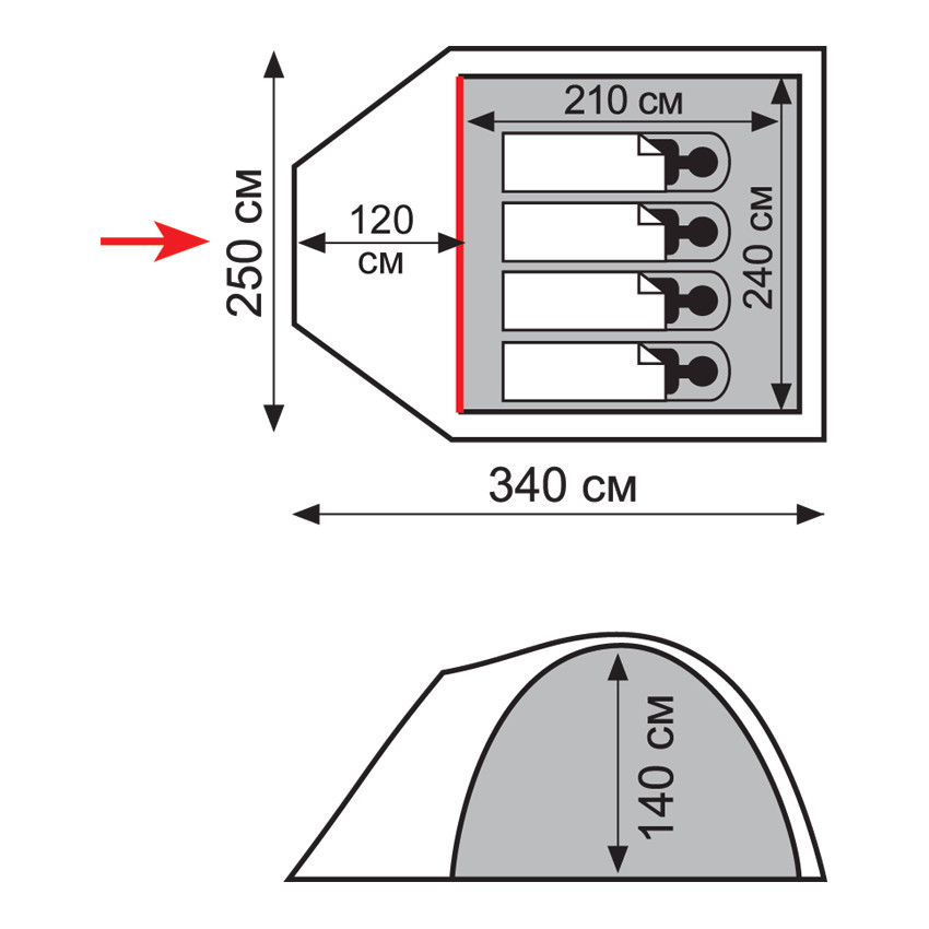 Палатка Универсальная Totem Chinook 4-х местная, арт. TTT-017 (340x250x140) - фото 2 - id-p177730508