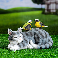 Фигура "Кошка лежащая с птичками" 17х27х17см