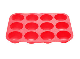 Форма для выпечки, силиконовая, прямоугольная на 12 кексов, 33 х 25 х 3 см, красная, PERFECTO LINEA