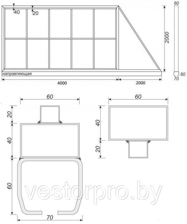 Каркас откатных ворот 4м. с комплектом механики балка и ролики - фото 3 - id-p177747445