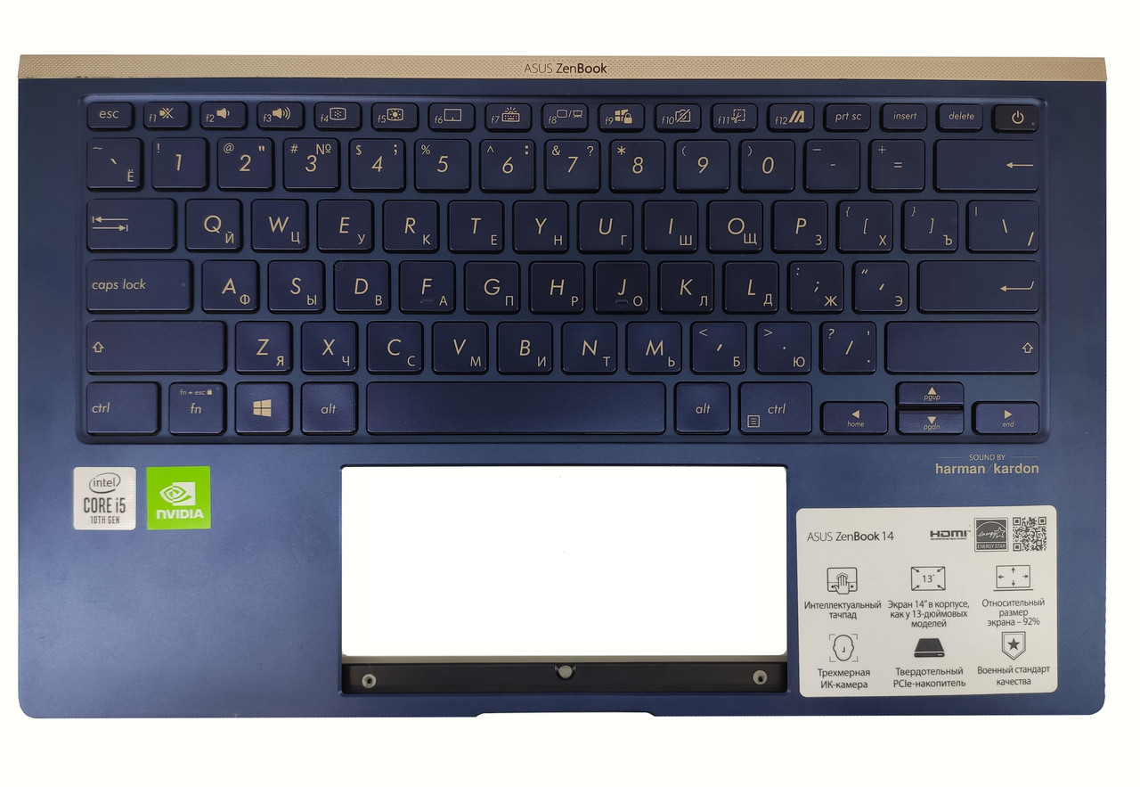Верхняя часть корпуса (Palmrest) Asus ZenBook UX434 с клавиатурой, с подсветкой, синий (с разбора)