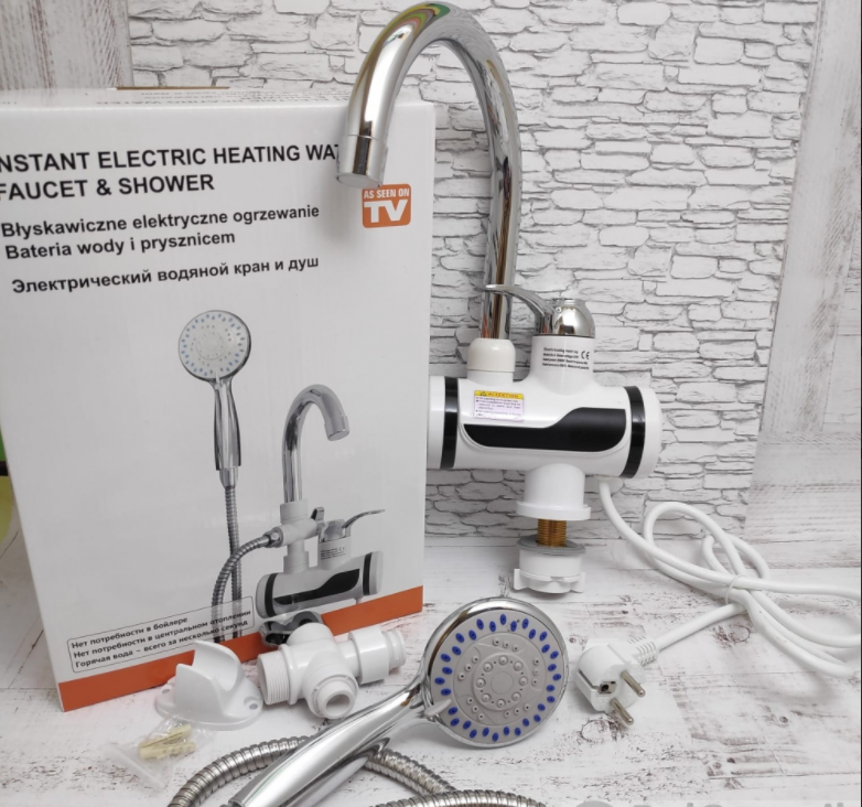 Электрический водяной душ с краном, Проточный водонагреватель-душ Instant Electric Heating Water Fau - фото 4 - id-p155635222