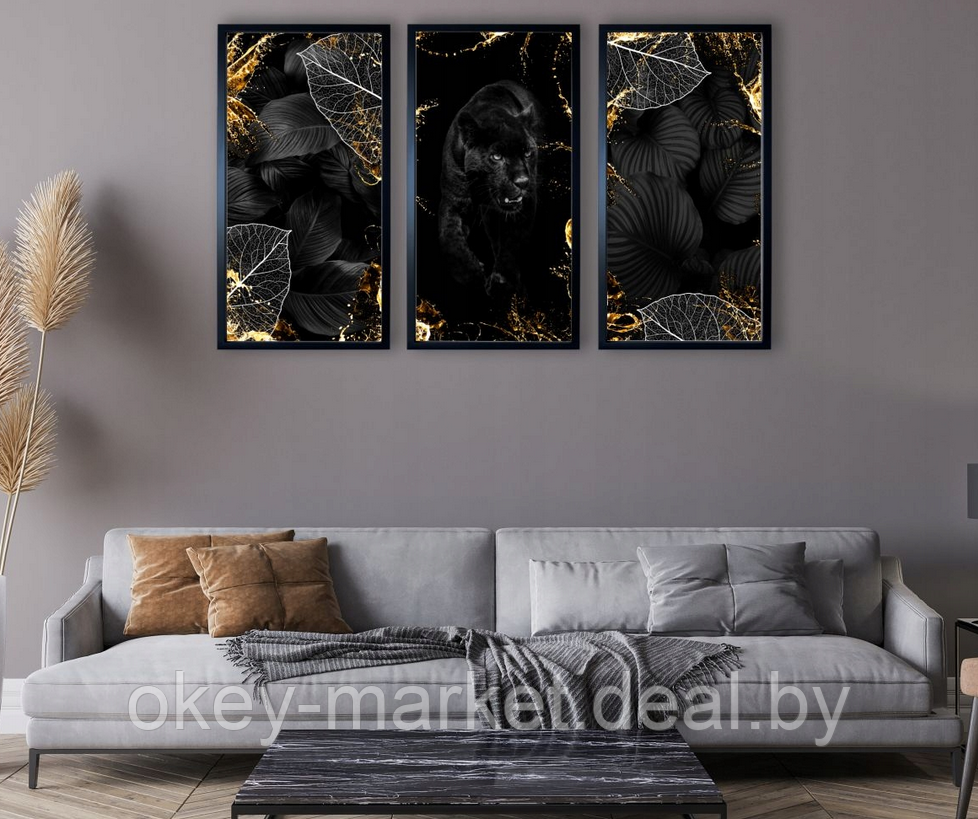 Модульная картина для интерьера размер 129x83 см Black Panther - фото 4 - id-p177786075