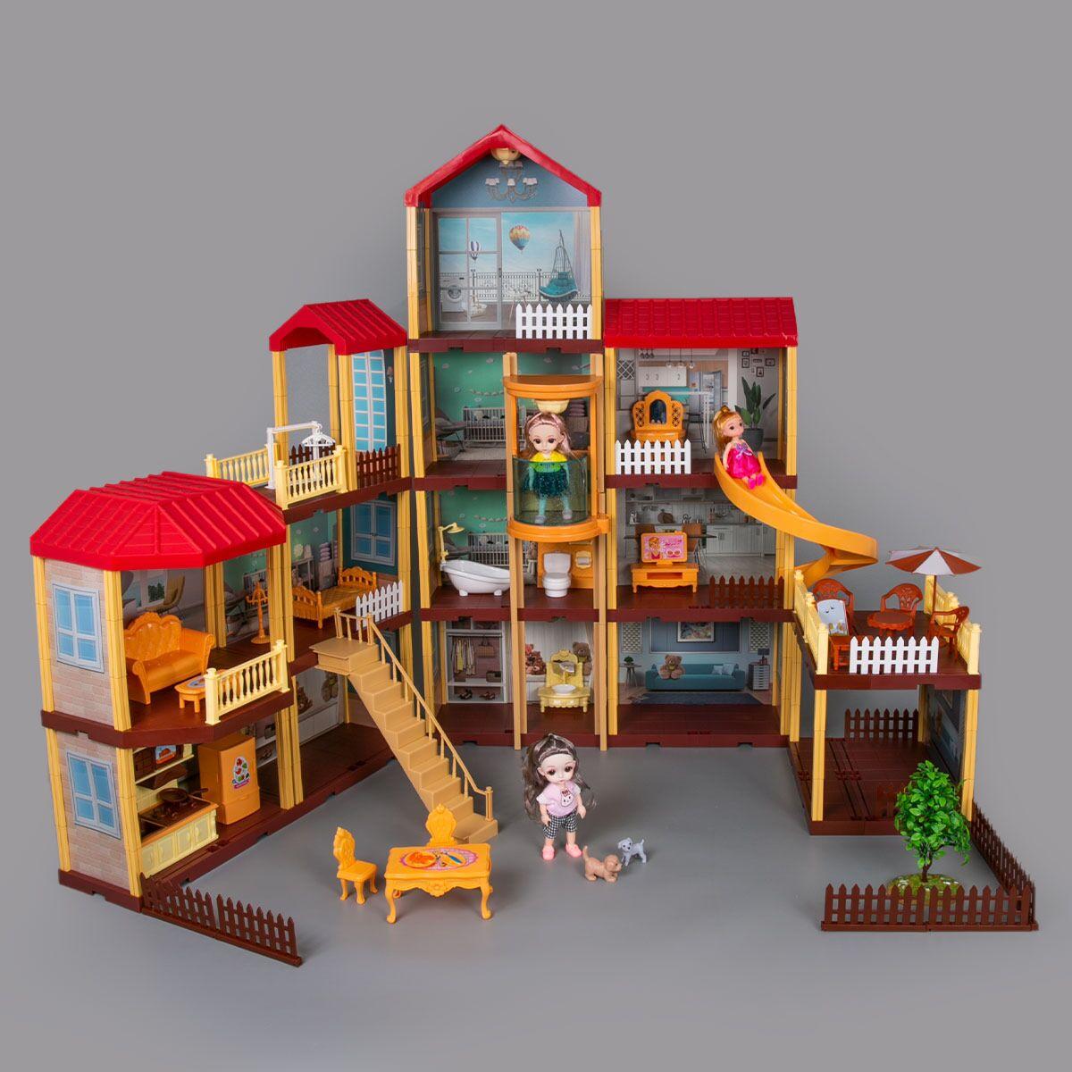 Дом вилла "Princess House" для кукол с мебелью и куклами, 395 деталей, арт.668-19A