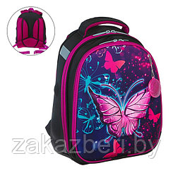 Рюкзак каркасный школьный Calligrata "Неоновая бабочка", 38 х 30 х 16 см, 3D-рисунок, фиолетовый