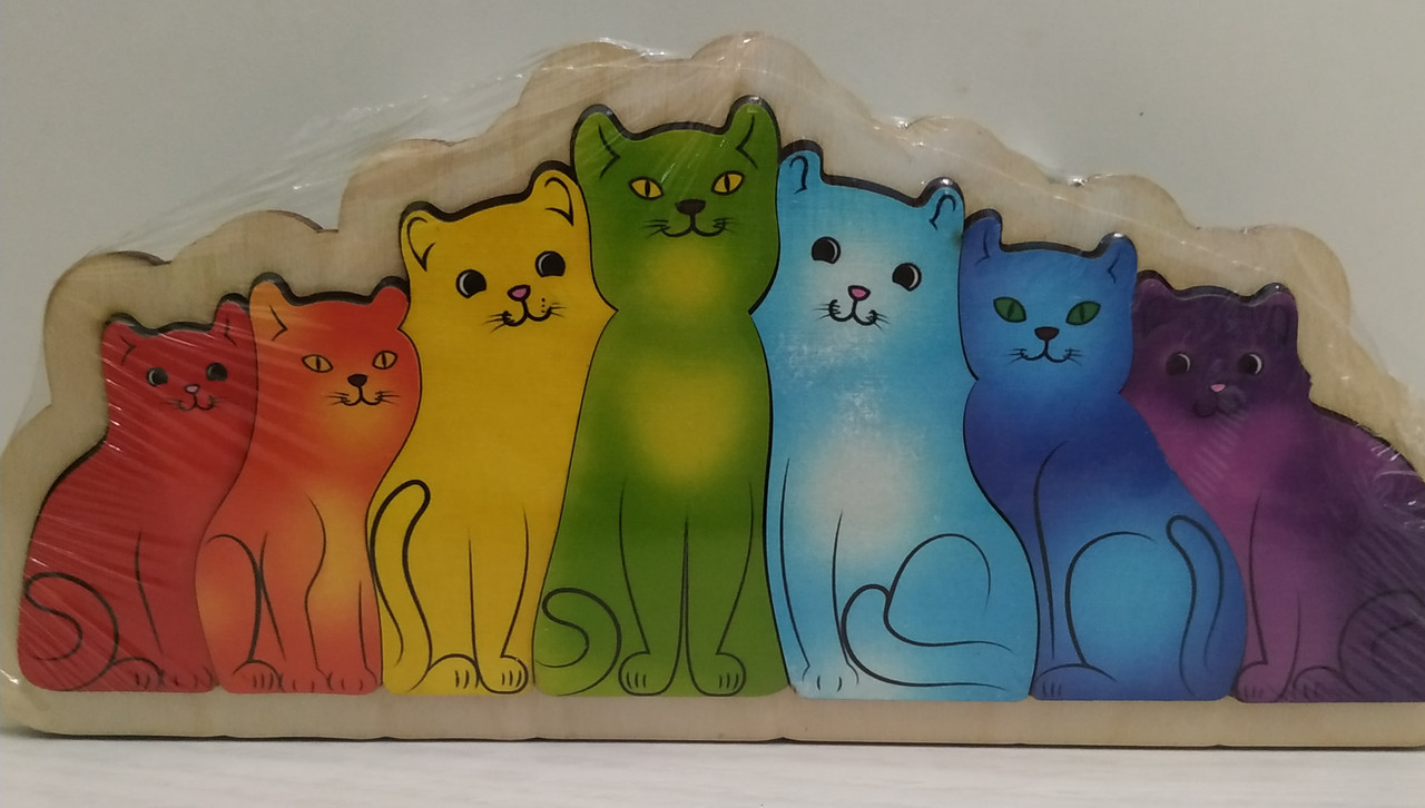 Деревянный зоопазл разноцветные котята