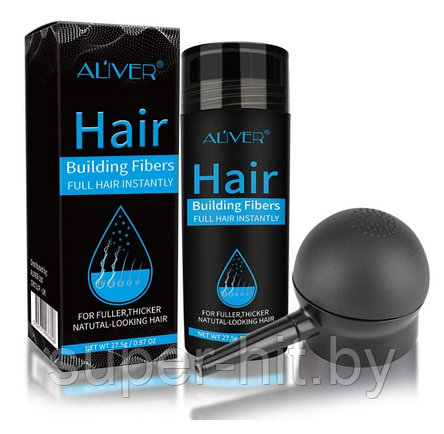 Загуститель для волос Aliver Hair Fibers ( Мedium Brown)+ насадка-распылитель, фото 2