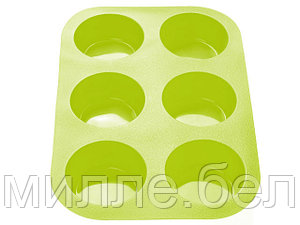 Форма для выпечки, силиконовая, прямоугольная на 6 кексов, 26 х 17.5 х 3 см, зеленая, PERFECTO LINEA
