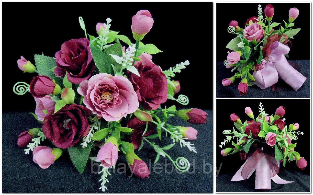 Букет дублёр свадебный. Розы бордовые и пудровых оттенков - фото 4 - id-p177824927