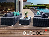 Комплект мебели из ротанга OUTDOOR Мадейра (3-местный диван, 2кресла, стол), ш/п, графит
