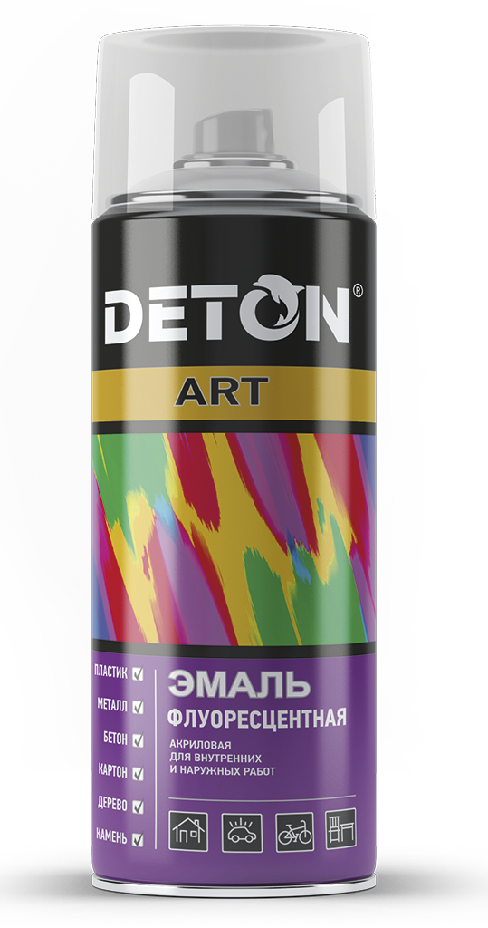 Эмаль флуоресцентная "DETON ART", желтая, 520 мл, аэрозоль