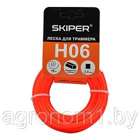 Леска SKIPER H06 (ф 2.4 мм х 15 м квадратн. сеч.,оранж., в уп. 60 шт.)