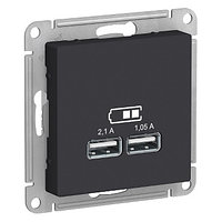 ATN001033 Atlasdesign USB розетка, 5В, 1 порт x 2,1 А, 2 порта х 1,05 А, механизм, карбон