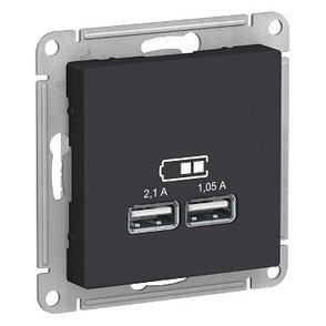 ATN001033 Atlasdesign USB розетка, 5В, 1 порт x 2,1 А, 2 порта х 1,05 А, механизм, карбон, фото 2