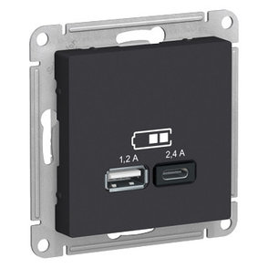 ATN001039 Atlasdesign USB розетка A+С, 5В/2,4А, 2х5В/1,2 А, механизм, карбон, фото 2