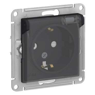 ATN441046 Atlasdesign AQUA розетка с заземл. со шторк с крышк., 16А, IP44, механизм, карбон, фото 2