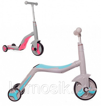 Трёхколёсный самокат-беговел-велосипед 3 в 1 серо-розовый - фото 2 - id-p177844388