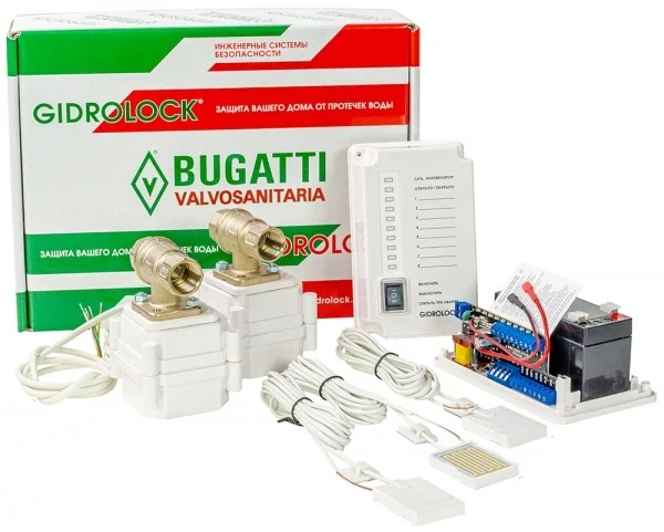 Система защиты от протечек Gidrolock Premium Bugatti 1" (2 электропривода) 12V - фото 1 - id-p177844311