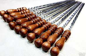 Набор кованых шампуров с деревянной ручкой (10шт по 50см)   Толщина 3мм (нержавейка)