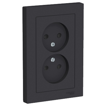 ATN001022 Atlasdesign розетка двойная без заземления со шторками,16А, в сборе, карбон