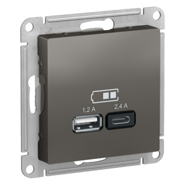 ATN000939 Atlasdesign USB розетка A+С, 5В/2,4 А, 2х5В/1,2 А, механизм, сталь