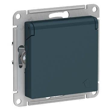 ATN000846 Atlasdesign розетка с заземл. со шторками с крышкой, 16А, IP20, механизм, изумруд