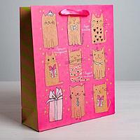 Подарочный пакет крафт «Волшебные коты» 23 × 27 × 8 см