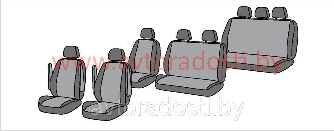 Чехлы на сиденья Volkswagen T5/T6 (2003-2015, 2015-) 8 мест (ткань, жаккард) - фото 2 - id-p173542681