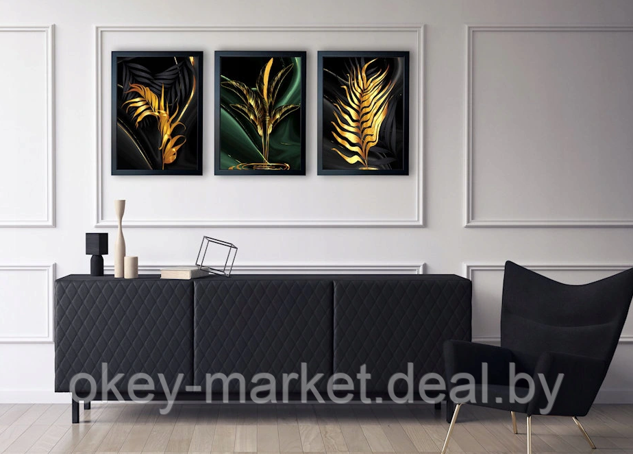 Модульная картина для интерьера размер 99x43 см Золотые листья - фото 4 - id-p177896479