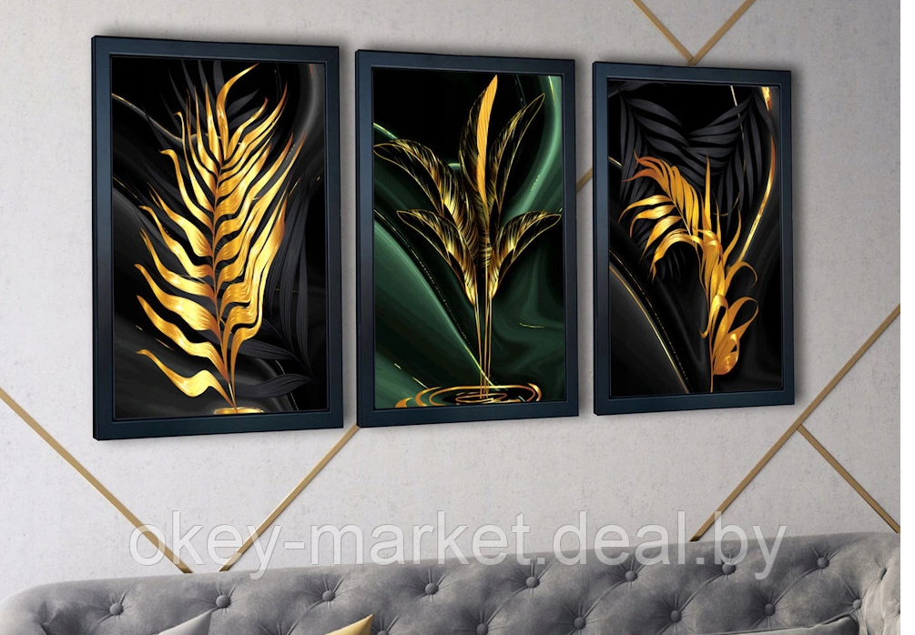 Модульная картина для интерьера размер 99x43 см Золотые листья - фото 6 - id-p177896479