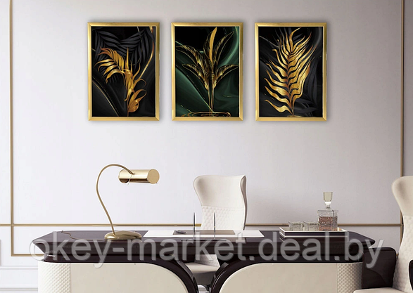 Модульная картина для интерьера размер 129x63 см Золотые листья, фото 2