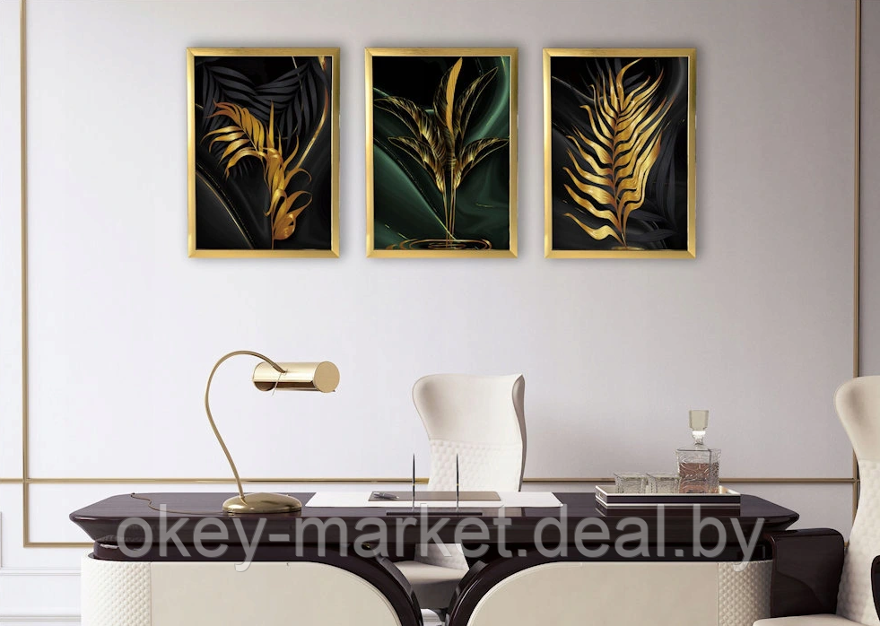 Модульная картина для интерьера размер 129x63 см Золотые листья - фото 2 - id-p177896513