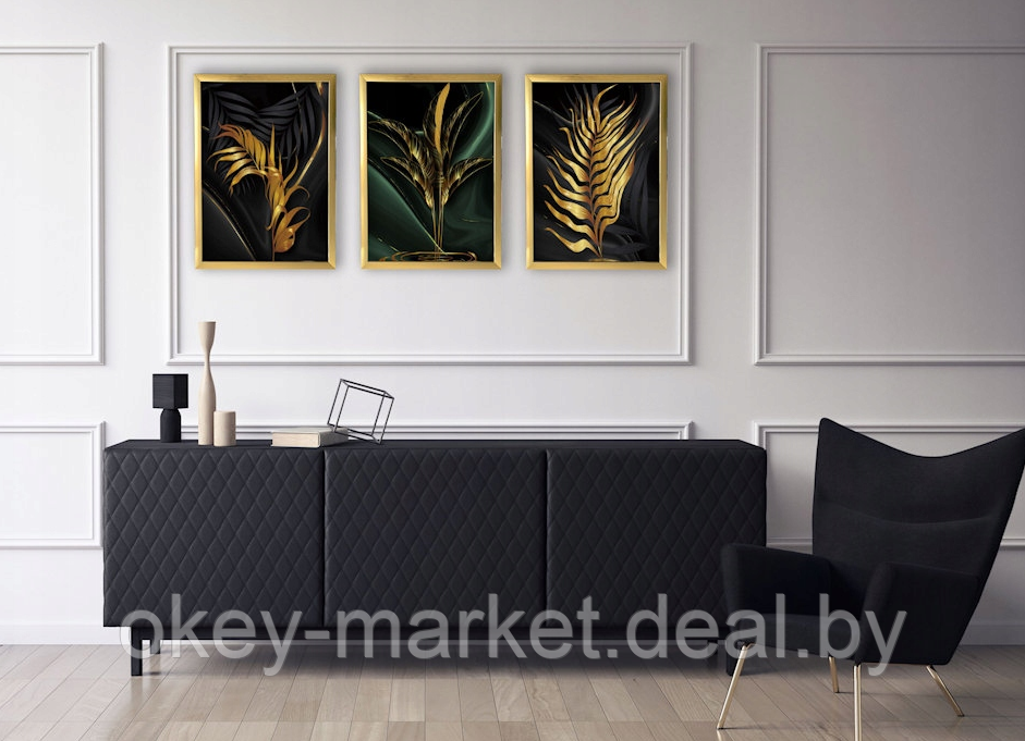 Модульная картина для интерьера размер 129x63 см Золотые листья - фото 4 - id-p177896513