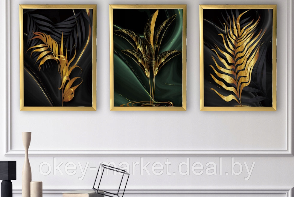 Модульная картина для интерьера размер 129x63 см Золотые листья - фото 7 - id-p177896513