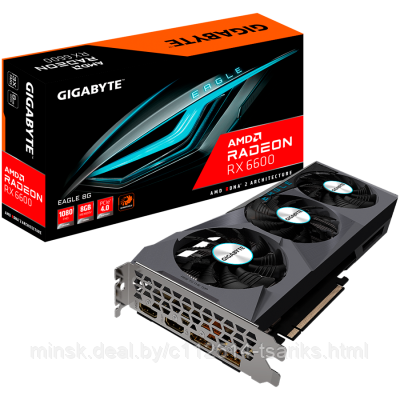 GIGABYTE Video Card AMD Radeon RX-6600 EAGLE, 8GB GDDR6 128bit, PCI-E 4.0 x8, 2xHDMI, 2xDP, WINDFORCE 3X, - фото 1 - id-p177881479