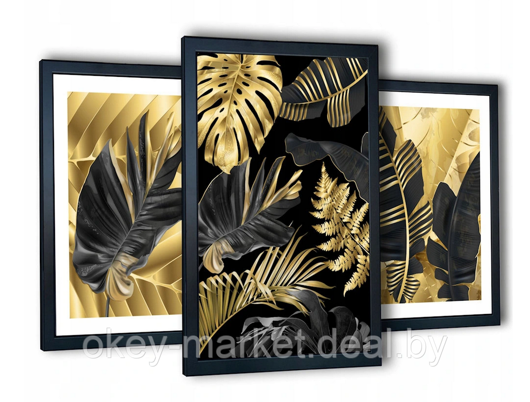 Модульная картина для интерьера размер 99x43 см Тропические листья - фото 1 - id-p177901437
